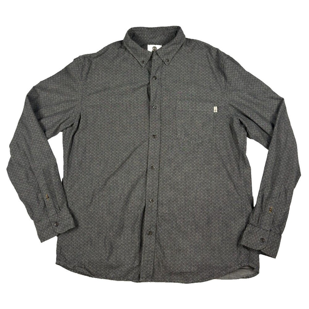Timberland Men Shirt Long Sleeve Gray Charcoal Micro Pattern Cotton Pocket XL